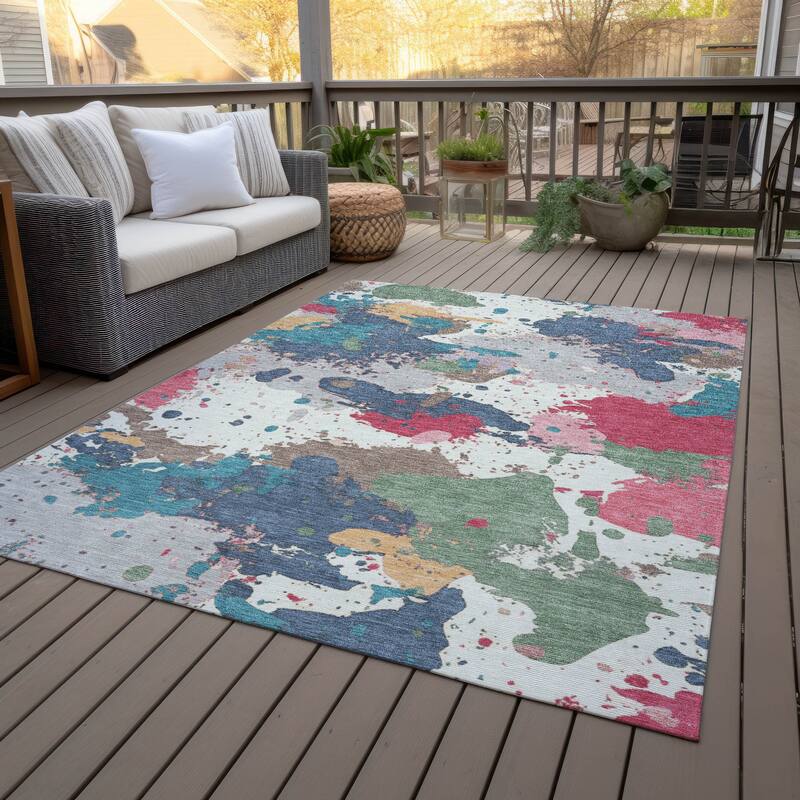 Machine Washable Indoor/Outdoor Modern Splatter Chantille Rug