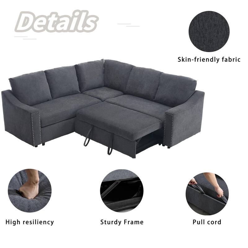 81.5'' L-Shaped 5-Seater Sectional Sofa with Pull-Out Bed and Six Pillows, Multifunctional Corner Couch for Living Areas