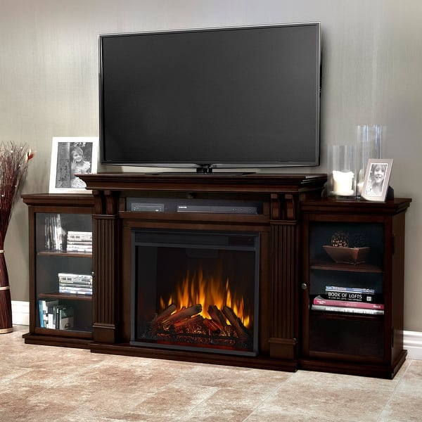 Calie 67 Electric TV Stand Fireplace in Dark Walnut by Real Flame - 67L x  18W x 30.5H - On Sale - Bed Bath u0026 Beyond - 8692671