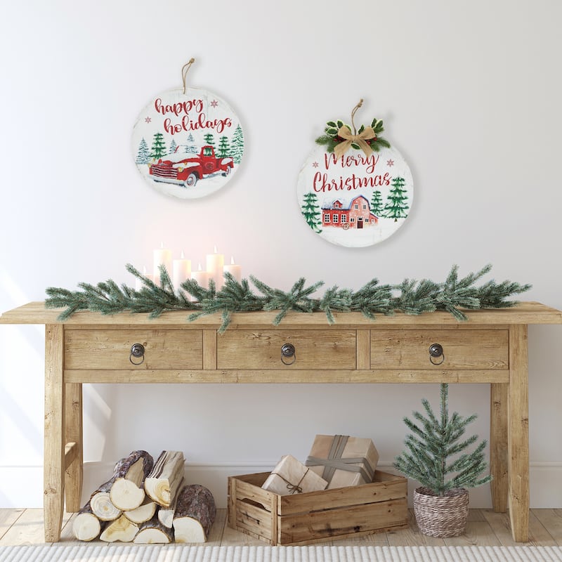 Merry Christmas Happy Holidays Wall Signs 15.75" Set of 2 Red Green