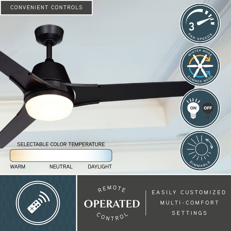 Crescent 52-in. W Black 3-Blade Propeller Indoor or Outdoor Ceiling Fan with Light Kit and Remote