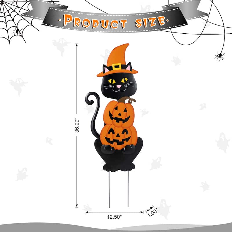 Glitzhome Halloween Metal Black Cat or Labrador in Pumpkin Yard Stake Wall Decor