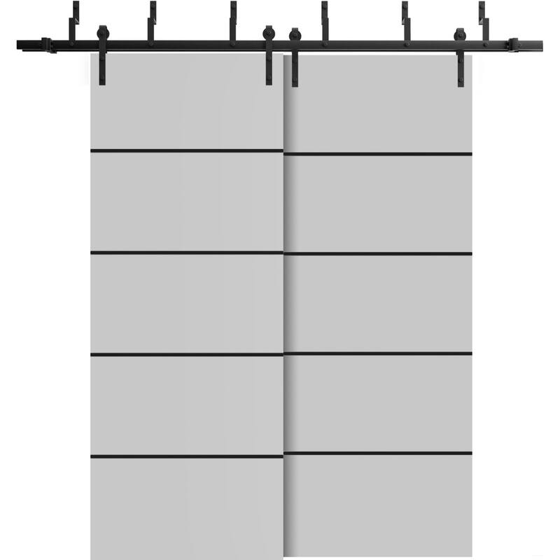 Barn Bypass Doors 72 x 80 Planum 0015 Grey Matte with Sturdy 6.6ft - 72" x 84" ( 2* 36x84)