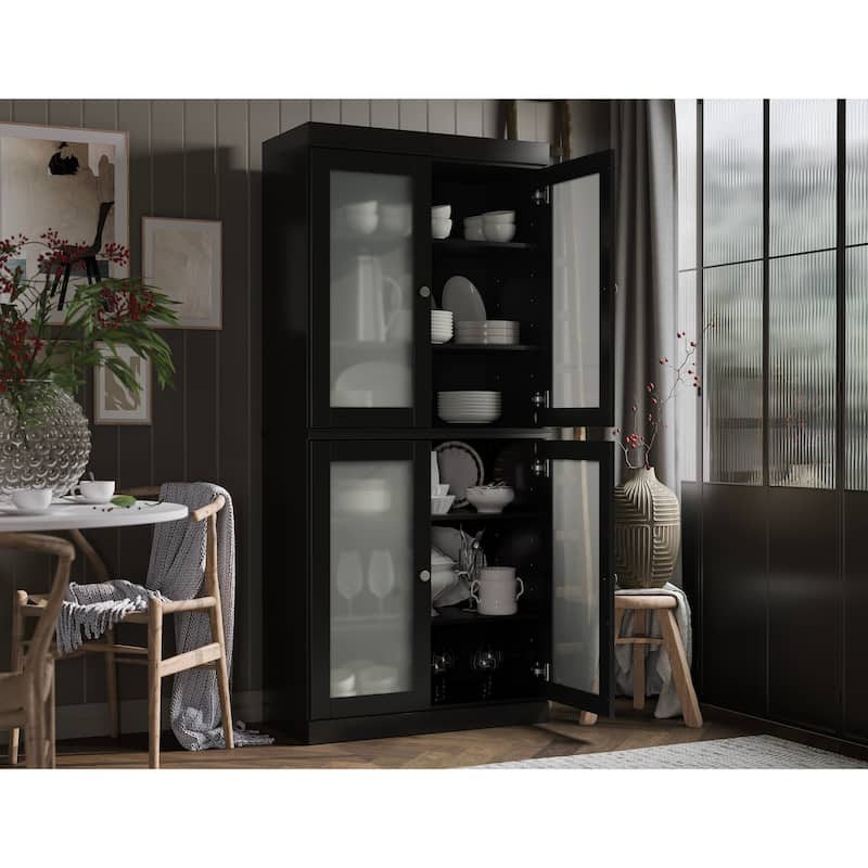 Palace Imports 100% Solid Wood Pantry Cabinet with Frosted, Clear Glass or Solid Doors and Adjustable Shelves