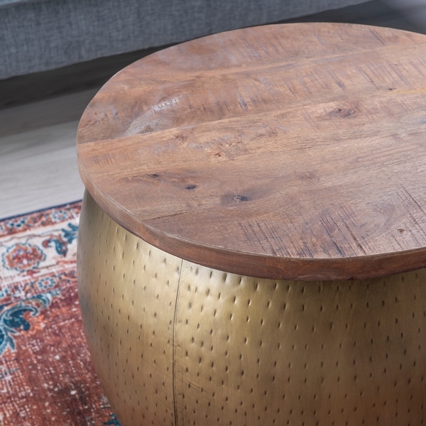 Gold drum coffee store table with storage