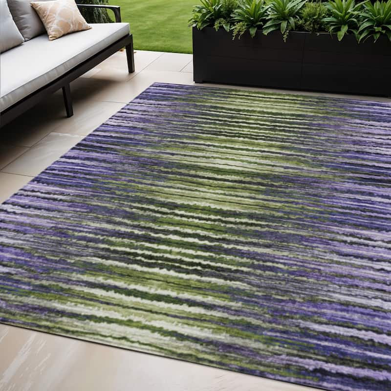 Lara Stripe Spill-Resistant Classic Elegance Outdoor Rug - 5' X 8' - Purple