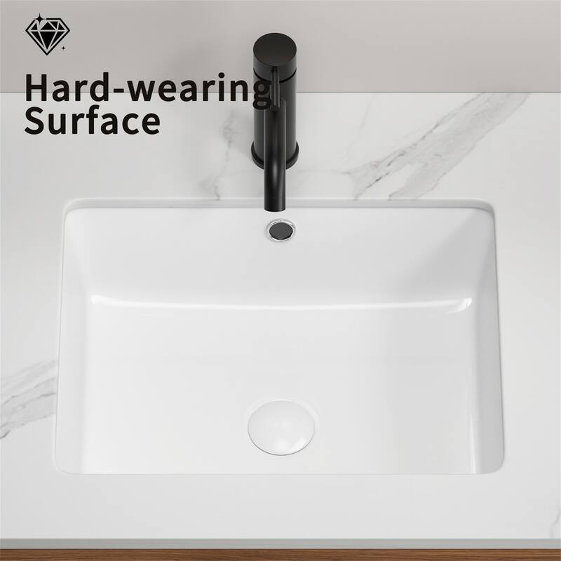 White Ceramic Rectangular Undermount Bathroom Sink