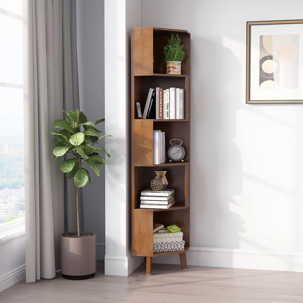 Tall Corner Bookcase, Corner Shelf, Multifunctional Bookshelf
