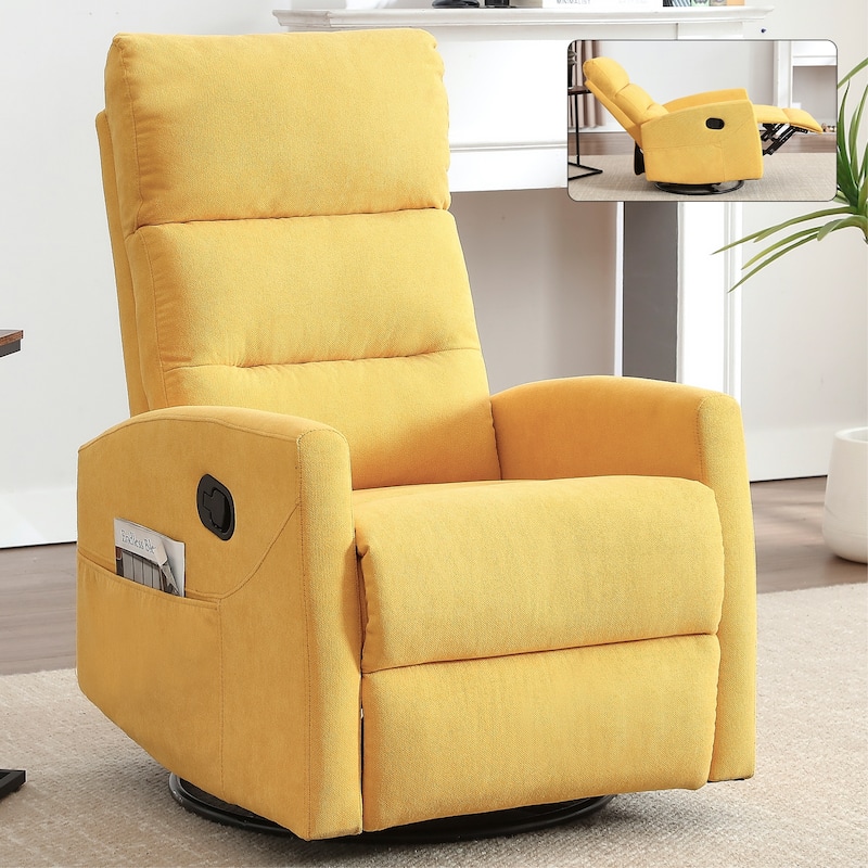 360° Swivel Rocking Recliner Chair in Polyester for Living Room - Yellow