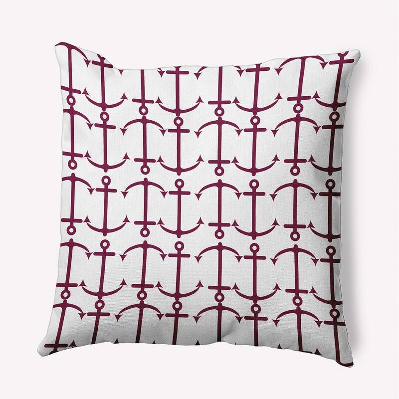 Anchor Pattern Polyester Indoor Pillow - Maroon Red - 18" x 18"