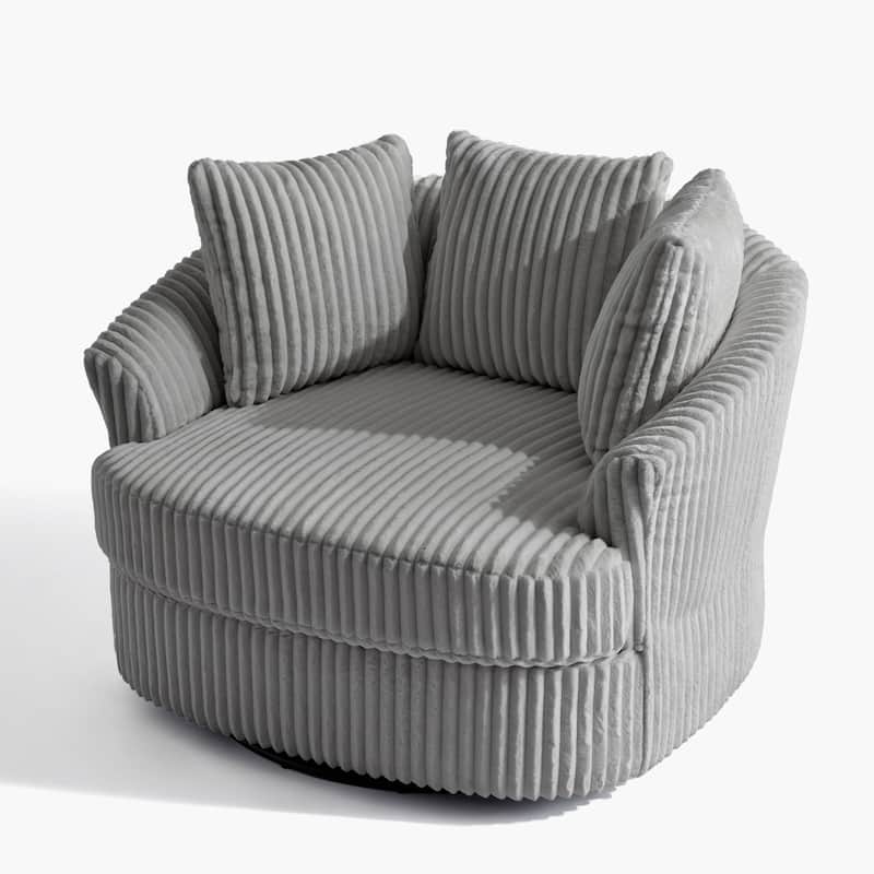 2 Set Oversized 43" W Plush Corduroy Swivel Barrel Chair with Pillows