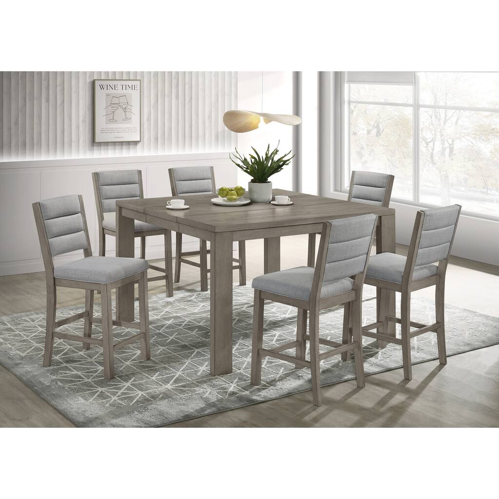 Counter Height Dining Table Set, 7 Piece Wooden Dining Table Set with Expandable Leaf Table and 6 Upholstered Chairs
