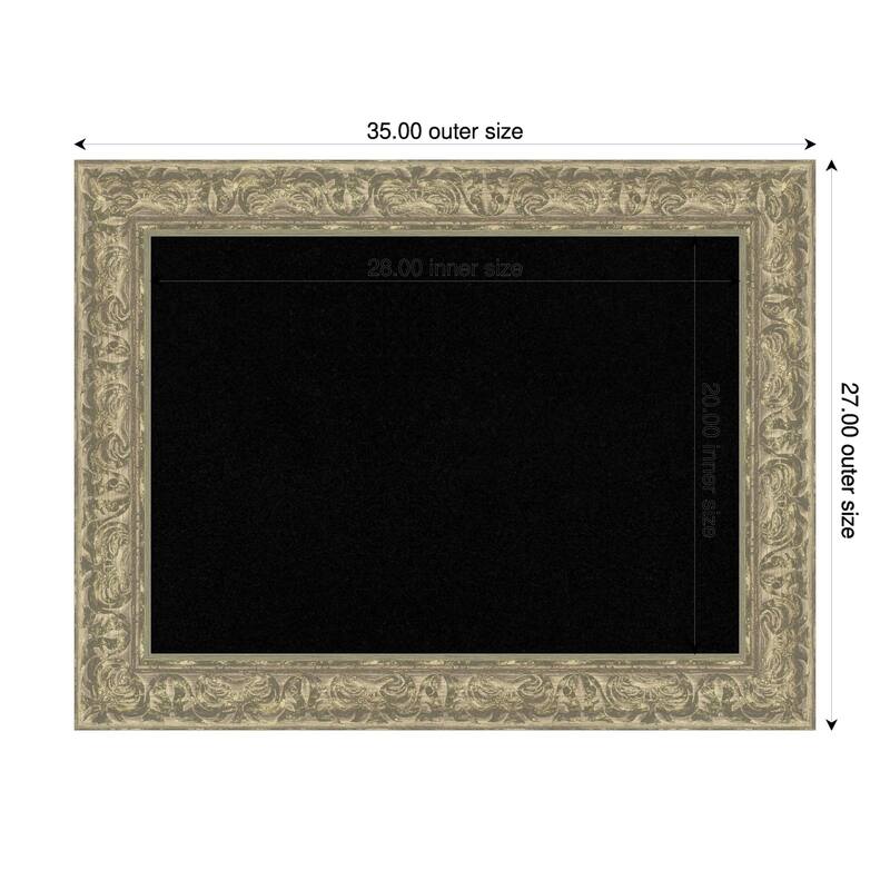 Luxe Antique Silver Framed Cork Board - Bulletin Board, Organization Board, Pin Board - Black - 35 x 27 in