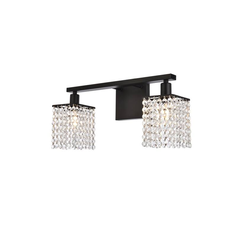 Phoenix 2 Light Bath Sconce with Clear Crystals - Black