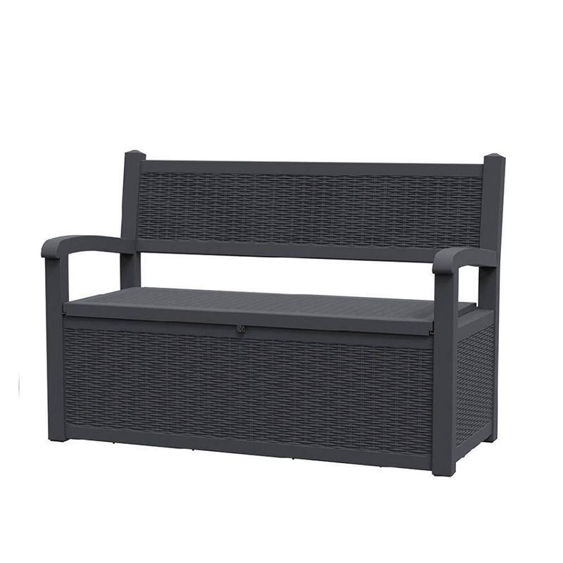 All-Weather Resin Storage Bench with Lockable Hidden Compartment - Rattan-Look Design, 500 lbs Capacity, 70-Gallon Storage - Black
