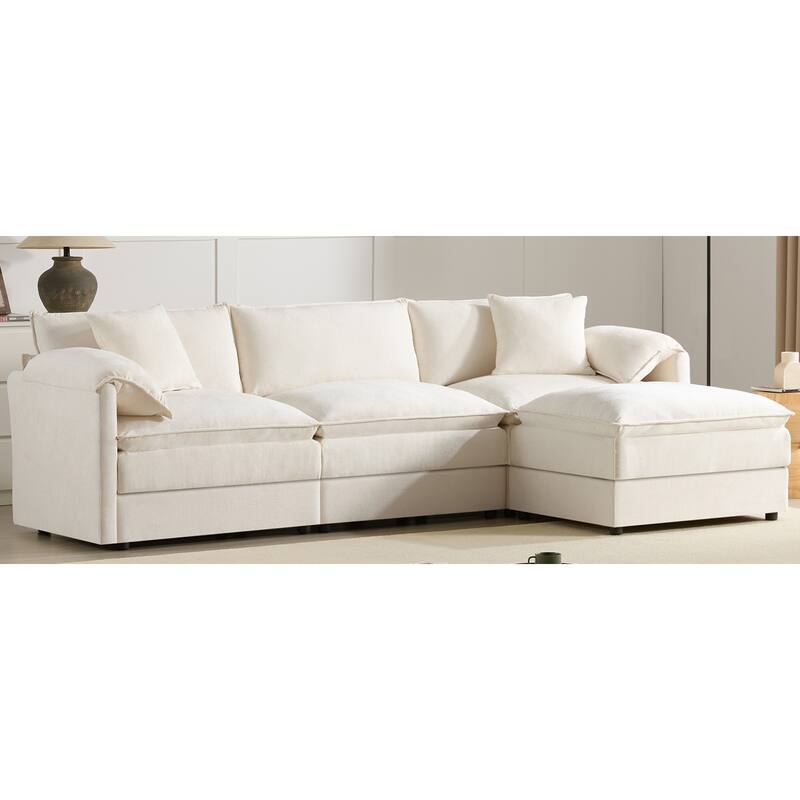 Roomfitters 103" Chenille Sectional Sofa, L Shaped Cloud Couch with Deep Wide Seat, 4 Seat Sofa with Ottoman
