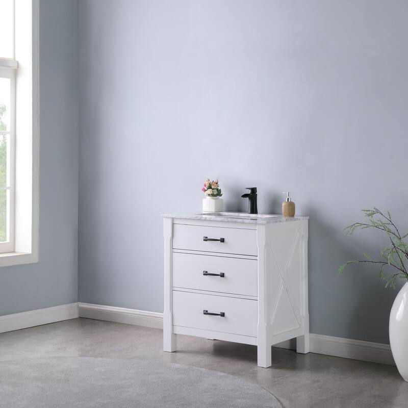 Altair Maribella Single Bathroom Vanity Set and Carrara White Countertop without Mirror