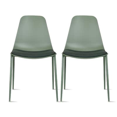 Set of 2 Plastic Dining Side Chairs Padded Cushion For Party Office Kitchen Rental Restaurant Metal Legs Indoor Outdoor Patio