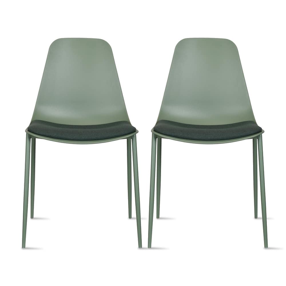 Set of 2 Plastic Dining Side Chairs Padded Cushion For Party Office Kitchen Rental Restaurant Metal Legs Indoor Outdoor Patio