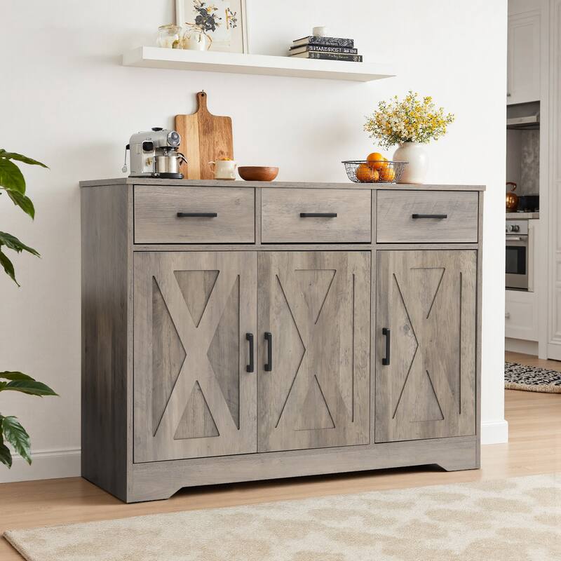 Traditional 3 Drawer Sideboard Storage Cabinet - GRAY WASH