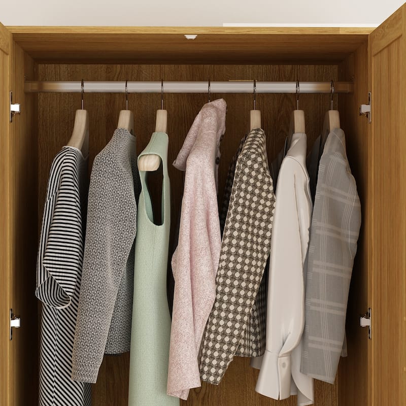Wood Wardrobe Closet with Hanging Rod and Drawers - Storage Organizer