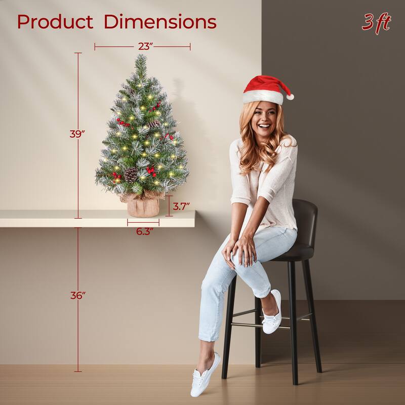 Yaheetech Set of 2 2ft/3ft Tabletop Christmas Trees with 35 Warm White LED Lights, Green