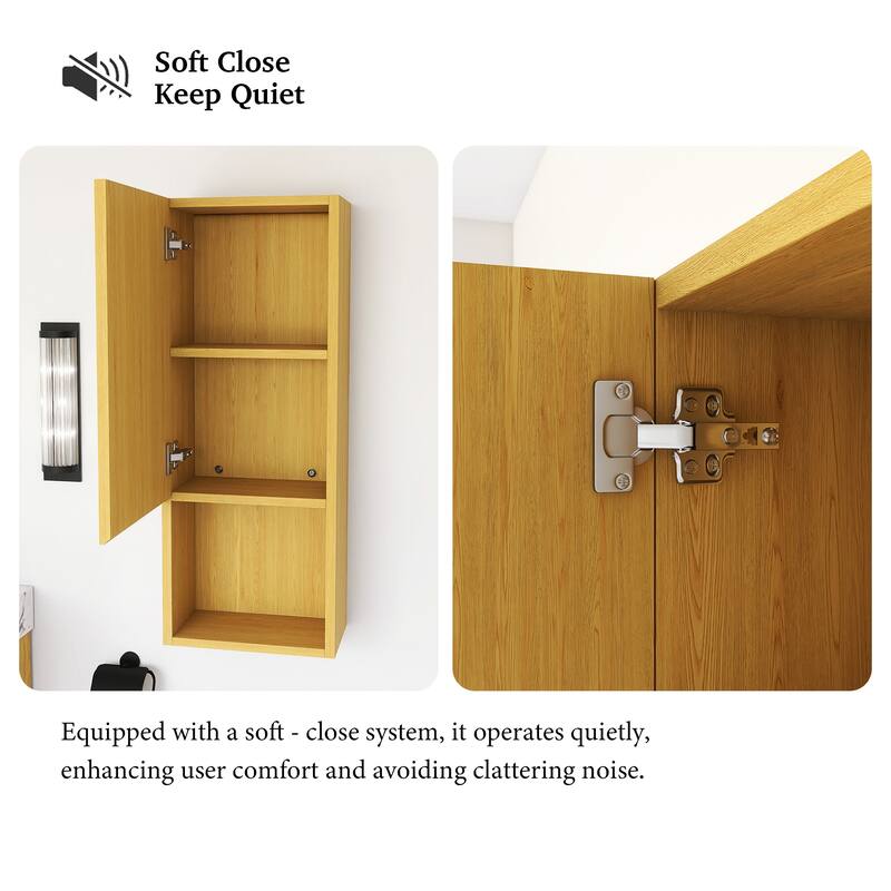 Wall Mounted Bathroom Cabinet with Door and Shelves in Oak