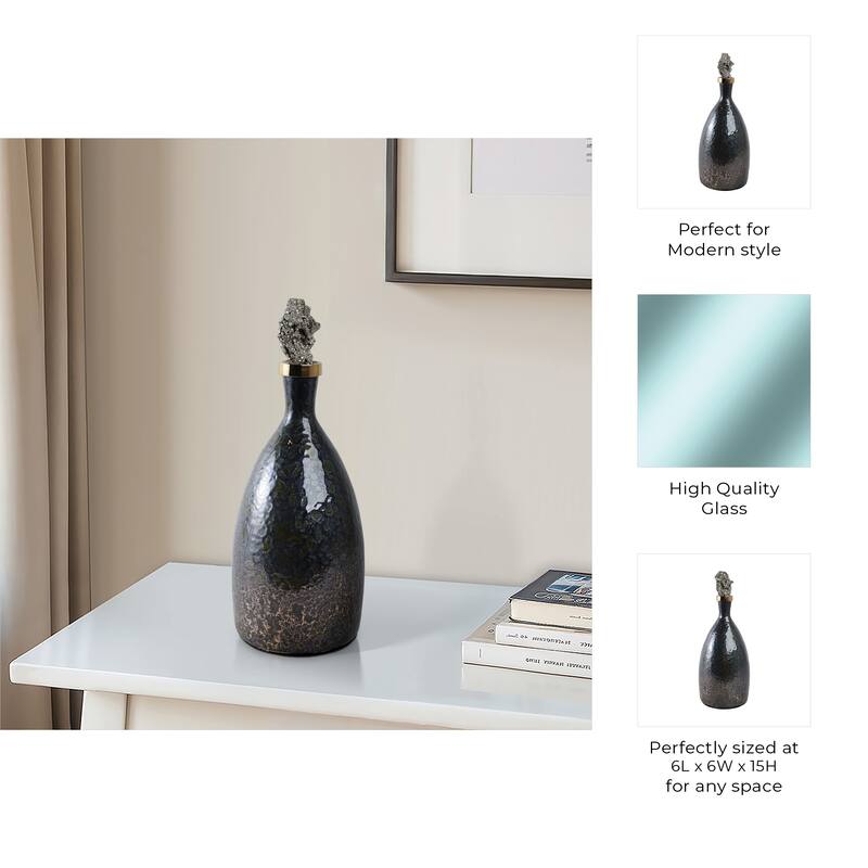 Glass Decorative Vase Metal Brass Accents with Sculptural Topper