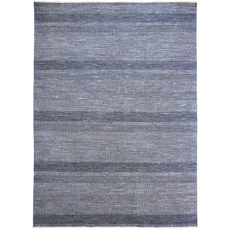 Stripes Color Block Gray Contemporary Rustic Area Rug - 9'6"x13'6" - Silver Gray/Navy Blue/Ivory