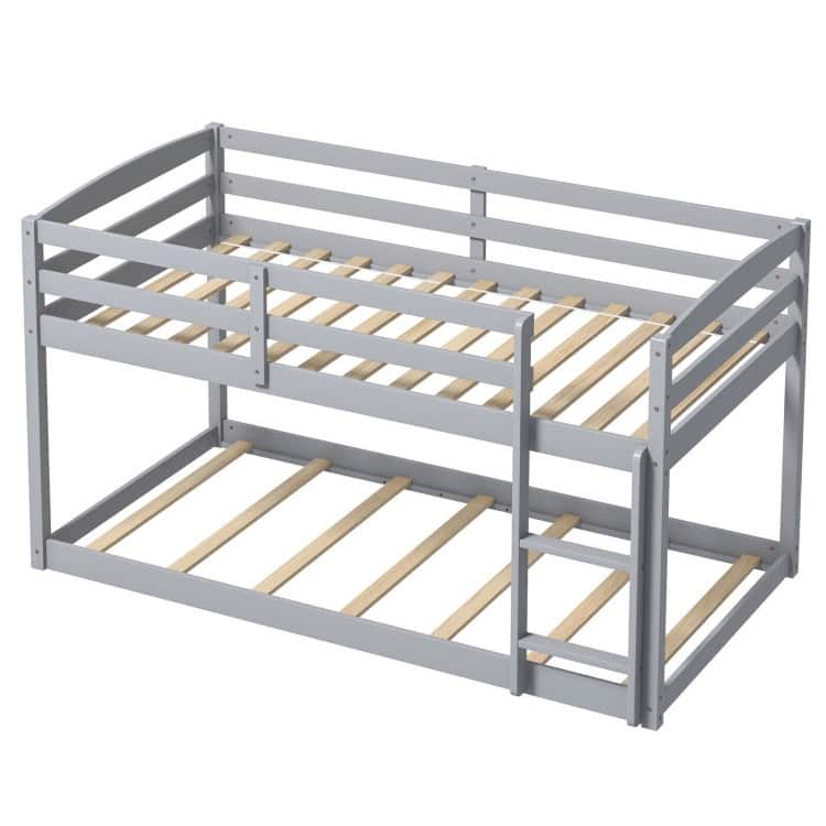 Modern Twin Size Bunk Bed with Ladder and Safety Guardrails - Grey