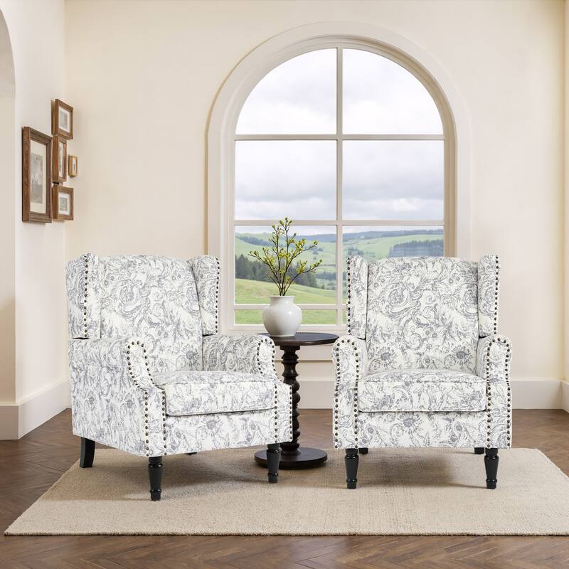 Set of 2 Patterned Upholstered Accent Chair for Living Room - ROCOCO Light Grey