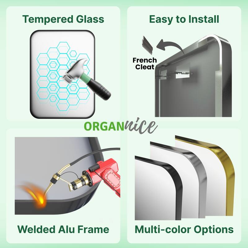 Organnice Rectangular Aluminum Frame Vanity Bathroom Mirror with Clear Glass