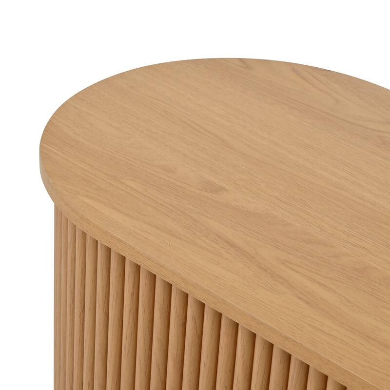 Farmhouse TV Stand with Sliding Tambour Door for 75-Inch TVs, Fluted Media Console with Adjustable Shelves and Golden Handles