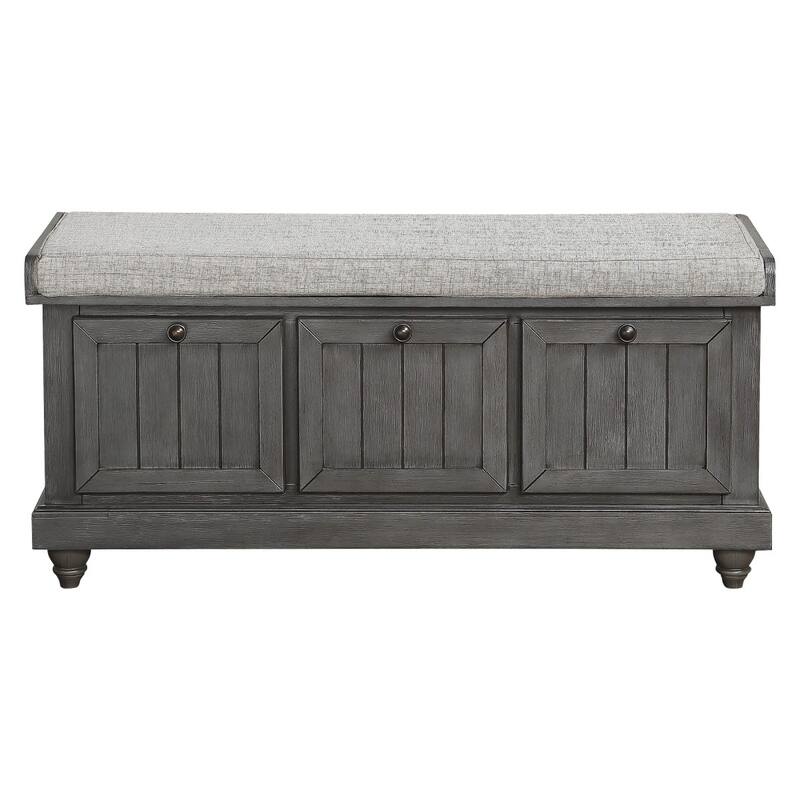 Wali 44 Inch Bench with Lift Top Storage, Plush Gray Cushioned Seat
