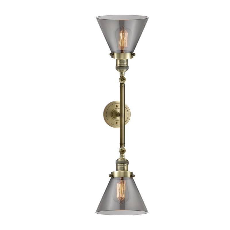 Innovations Lighting Large Cone 2 Light 23" Wide Bathroom Vanity Light - Antique Brass / Plated Smoke