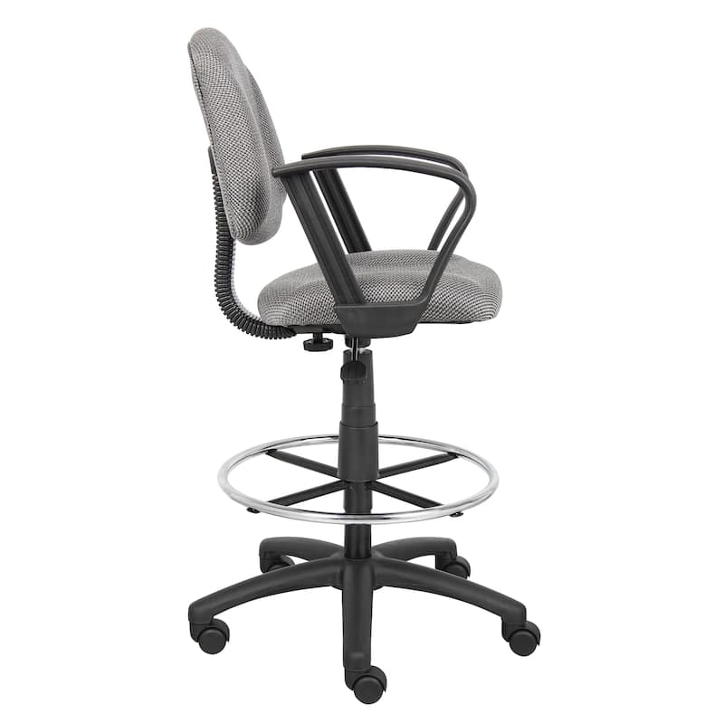 Boss Adjustable Black Loop Arm Drafting Stool with Wheel Casters