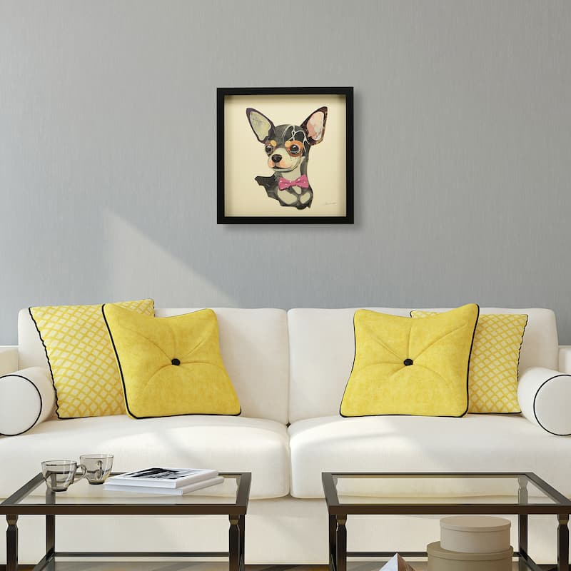 "Chihuahua Closeup" Dimensional Collage Framed Graphic Art Under Glass Wall Art