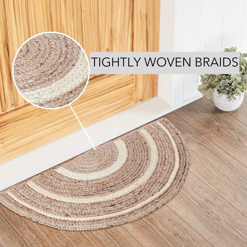 Natural & Creme Jute Rug Half Circle w/ Pad 16.5x33 - 3'6"