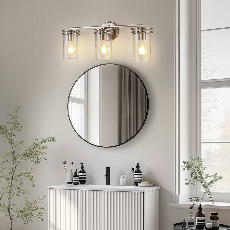 YANSUN 3-Light Nickel Vanity Light,E26 Modern Wall Light for Bathrooms