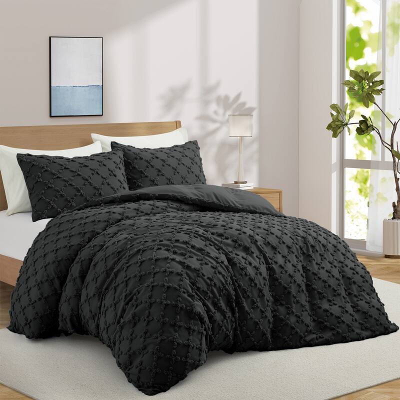 Tufted Clipped Jacquard Geometric Oversized Duvet Cover & Pillowcase Set