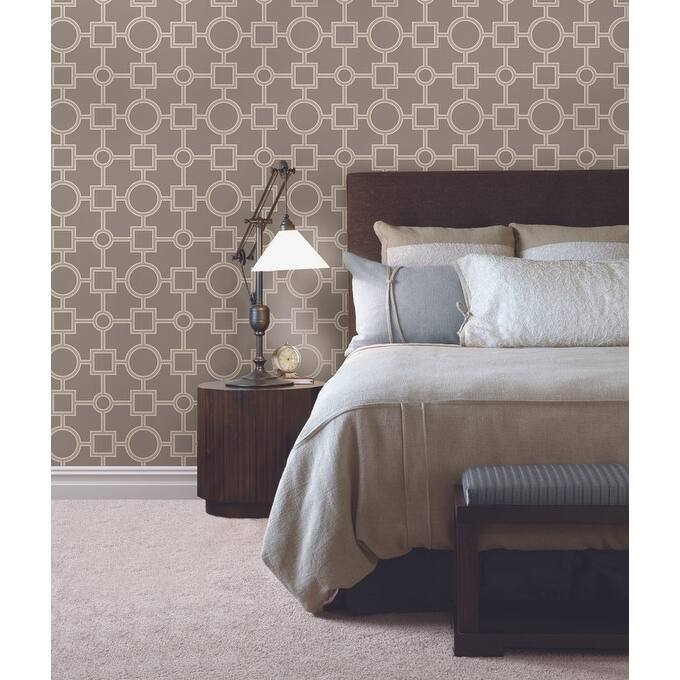 Brewster Matrix Taupe Geometric Wallpaper - 20.5in x 396in x 0.025in