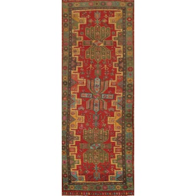 Hand Knotted Oriental 100% Wool Carpet Traditional Geometric Red Tabriz Runner Rug - 10' 7'' X 3' 1''