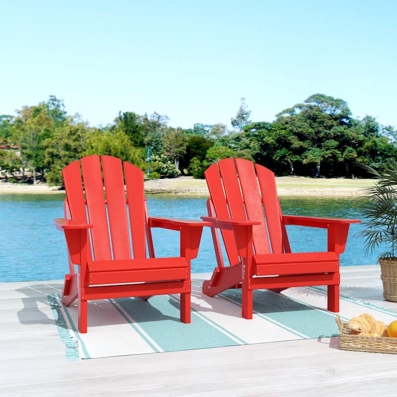 Polytrends Laguna All Weather Poly Outdoor Adirondack Chair - Foldable (Set of 2) - Red