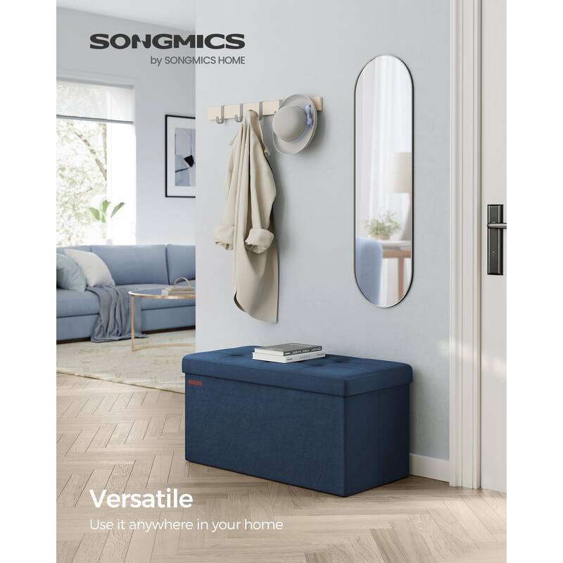 Storage Ottoman, Foldable Velvet Storage Bench, 2 Extra Storage Boxes, 15 x 30 x 15 Inches, 660 lb Load Capacity, for Entryway