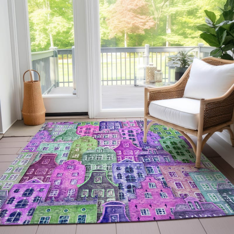 Machine Washable Indoor/ Outdoor Chantille Modern City Rug