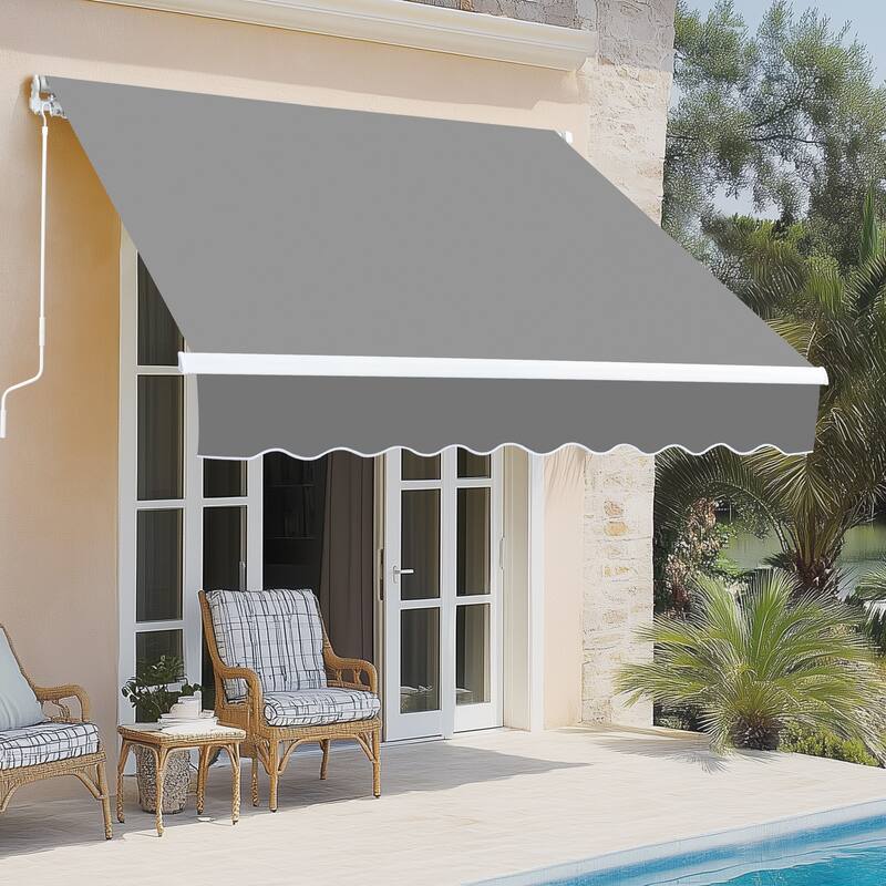 Retractable Outdoor Awning with Adjustable Slope Polyester Canopy Aluminum and Steel Frame Weather Resistant