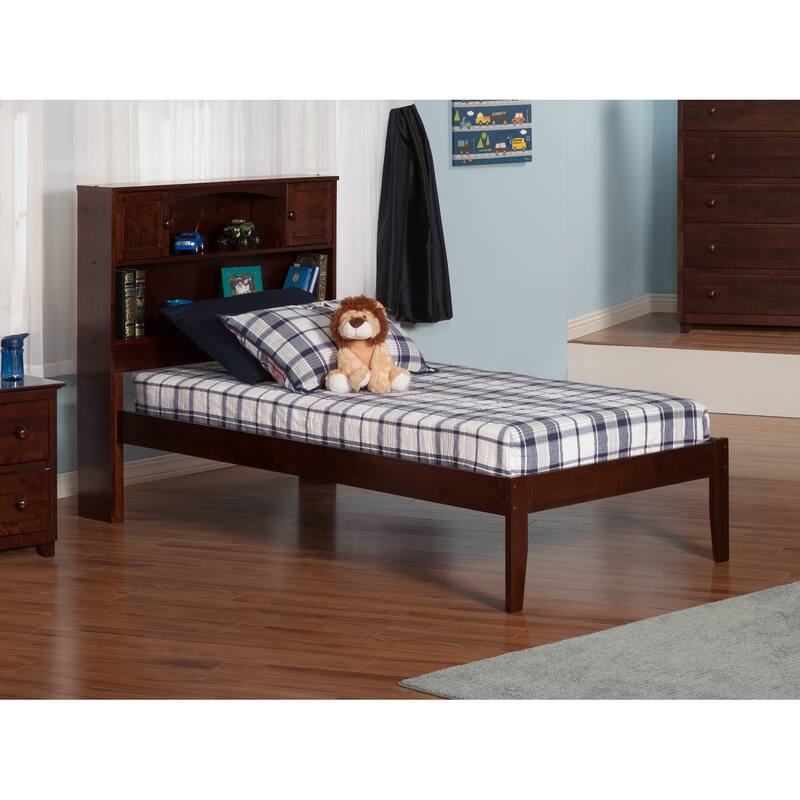Newport Twin Platform Bed with Bookshelf in Walnut