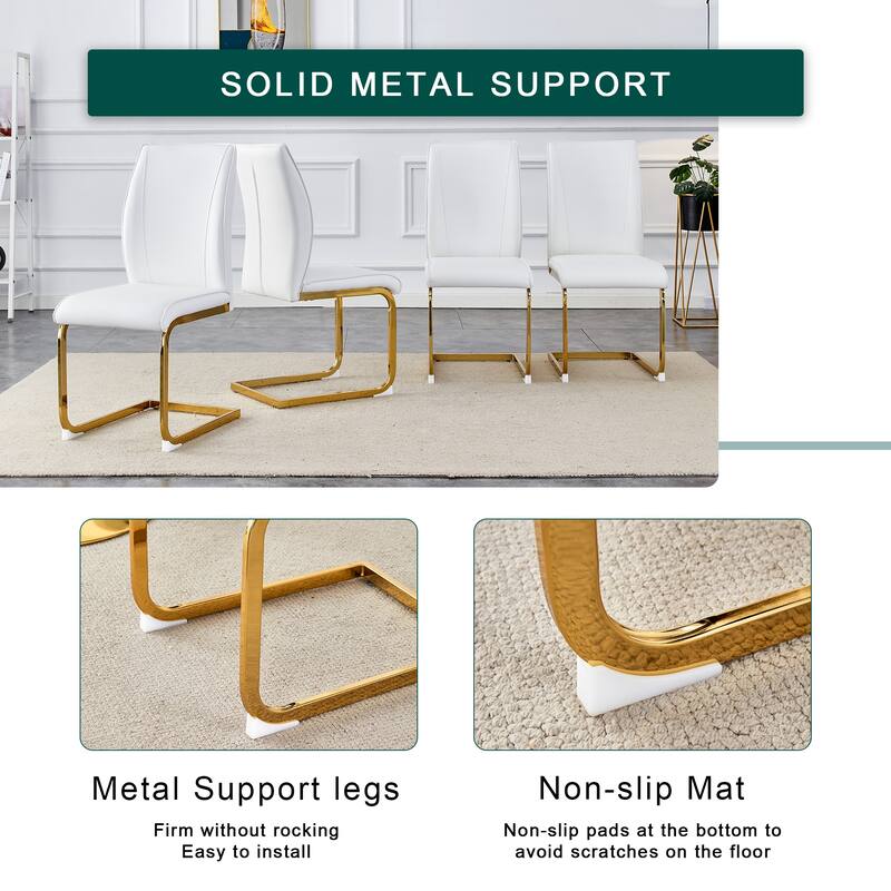 Modern 5-Piece Dining Set with White Marble Pattern Table and 4 PU Upholstered Chairs - Perfect for Small Spaces