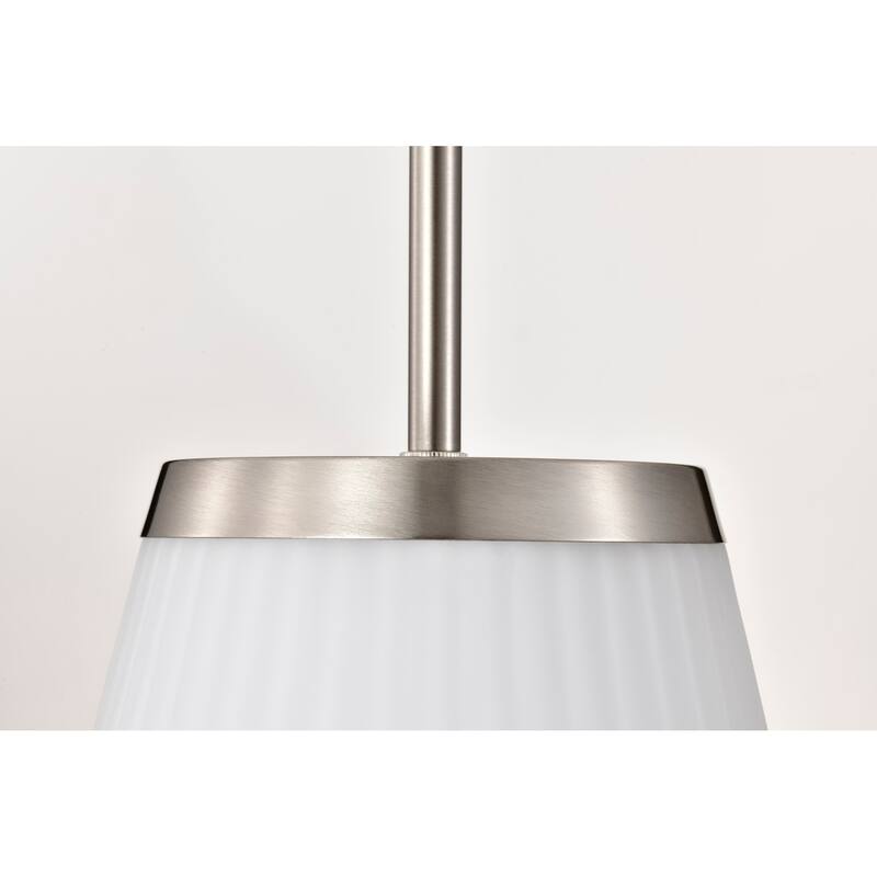 Royale Large Pendant Brushed Nickel Finish Ribbed White Glass - Brushed Nickel