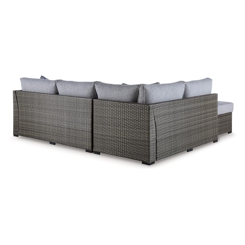 4 Piece Outdoor Sectional Sofa, Chaise, Storage Table, Throw Pillows, Gray